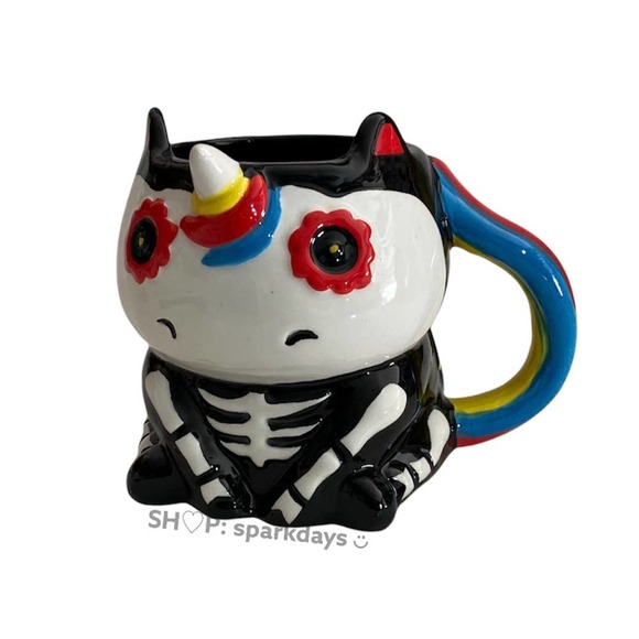 3D Unicorn Sugar Skull Skeleton Rainbow Day of the Dead Retro Ceramic Coffee Mug - Picture 11 of 12
